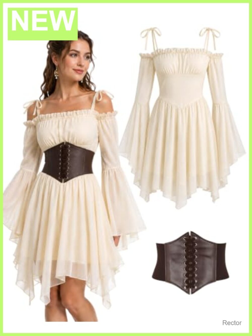 Renaissance Dress Set Off-Shoulder Chiffon with Corset Belt